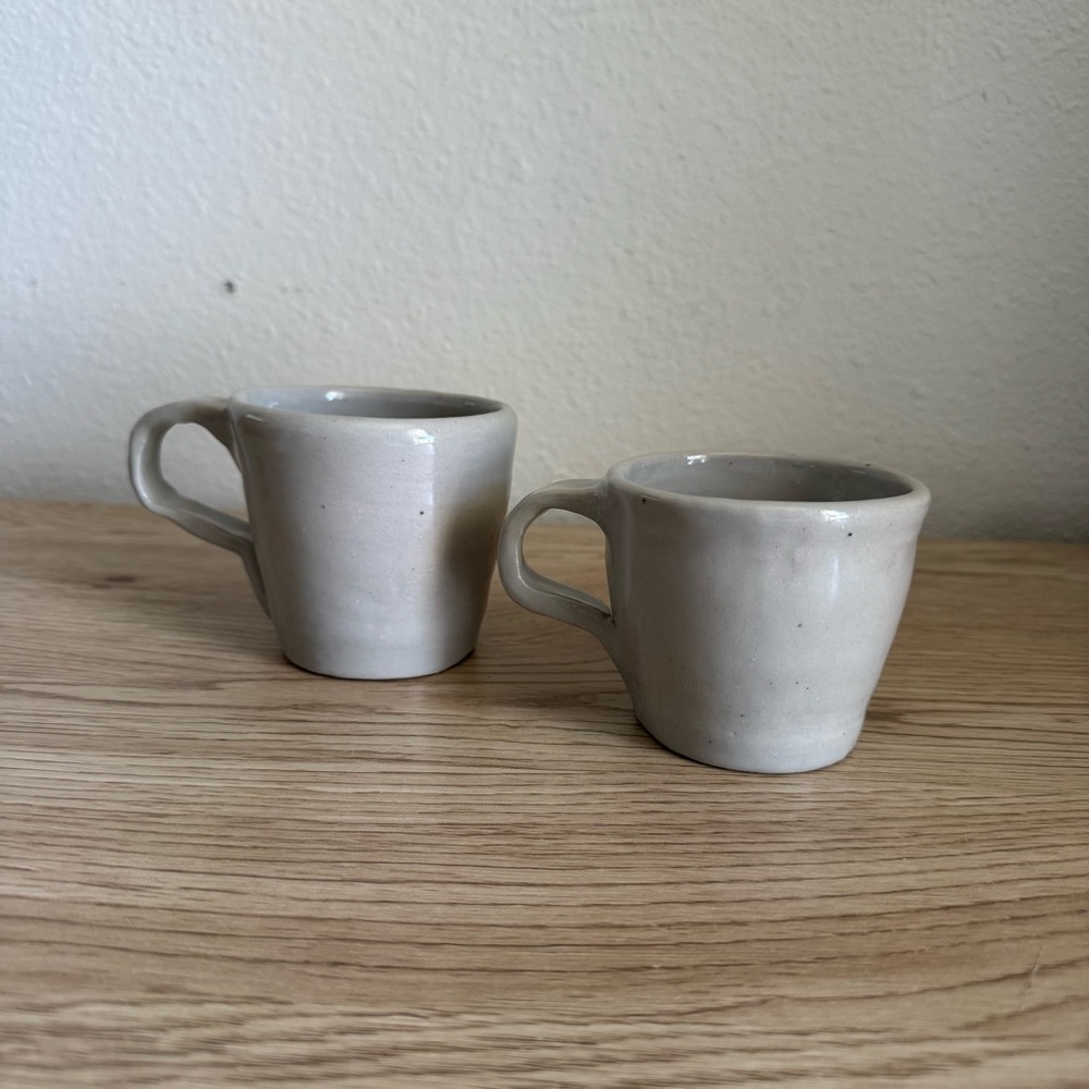 Handmade Art Pottery Mugs Gray Glaze Mismatched Size Rustic Cups Cottagecore RT - Picture 3 of 11